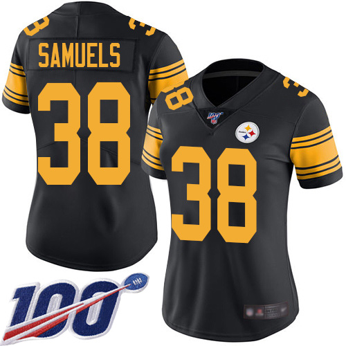 Women Pittsburgh Steelers Football 38 Limited Black Jaylen Samuels 100th Season Rush Vapor Untouchable Nike NFL Jersey